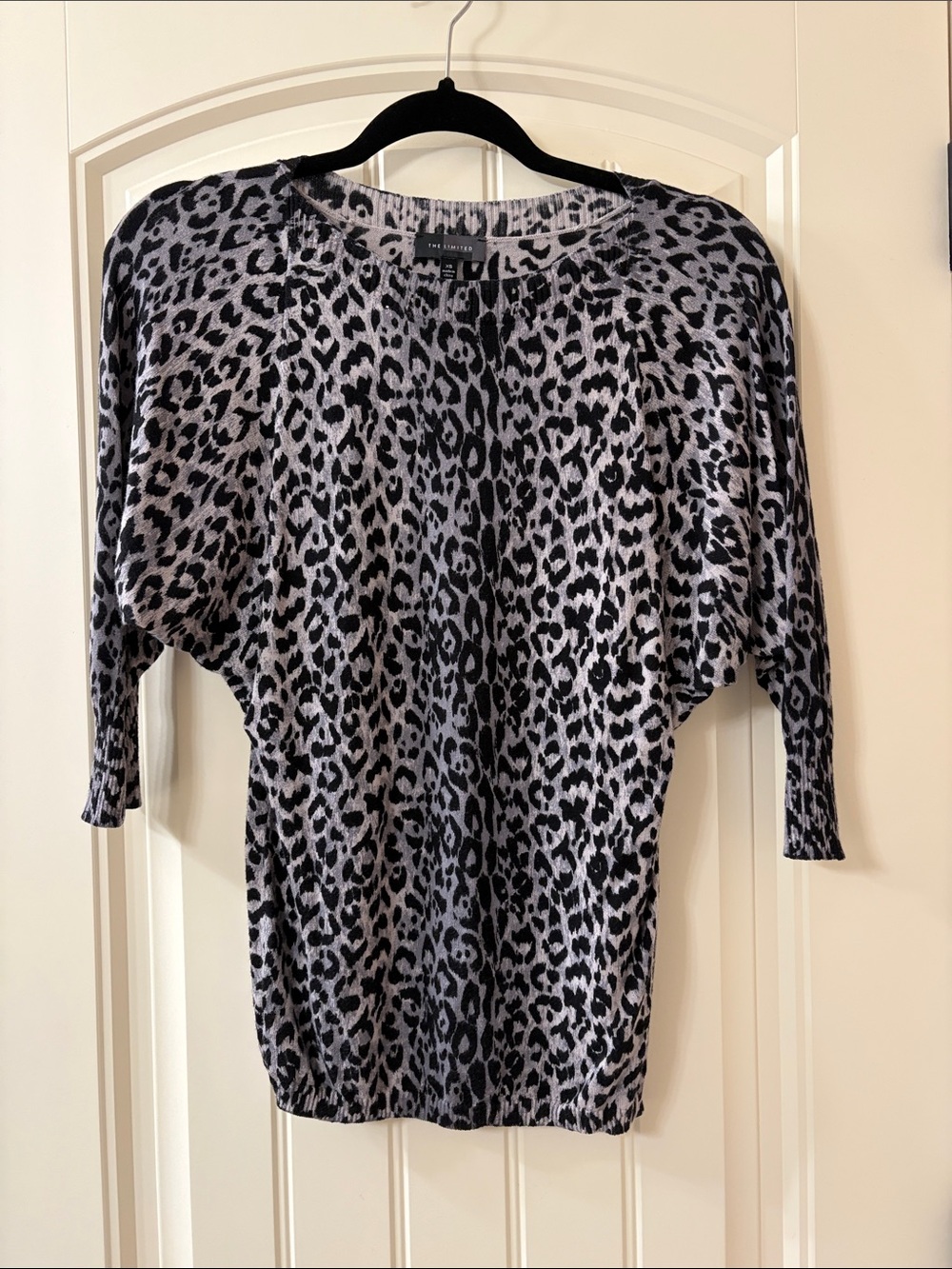 The Limited Gray and Black Leopard Print Scoop Neck Sweater